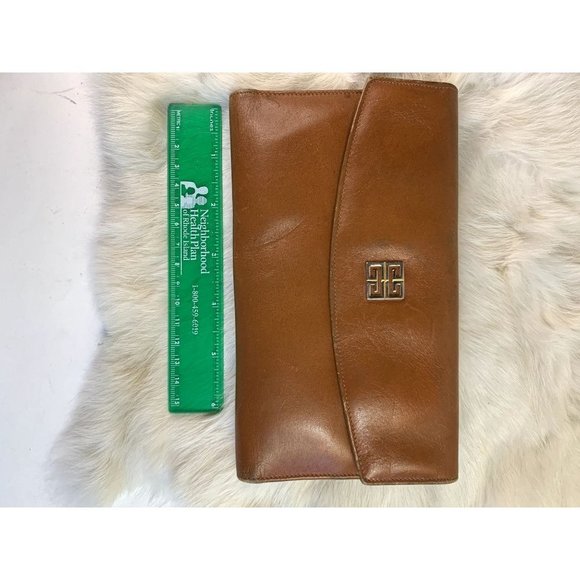 Vintage Givenchy Tan Leather Wallet Tri-fold Bag Clutch - Picture 14 of 14